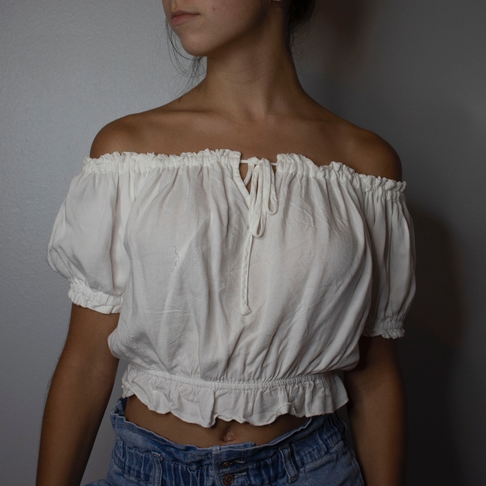 White Off the Shoulder Brandy Melville Crop Top